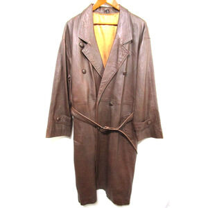 EUC! Whip Appeal Long Brown Genuine Leather Belted Trench Coat Women Sz XL